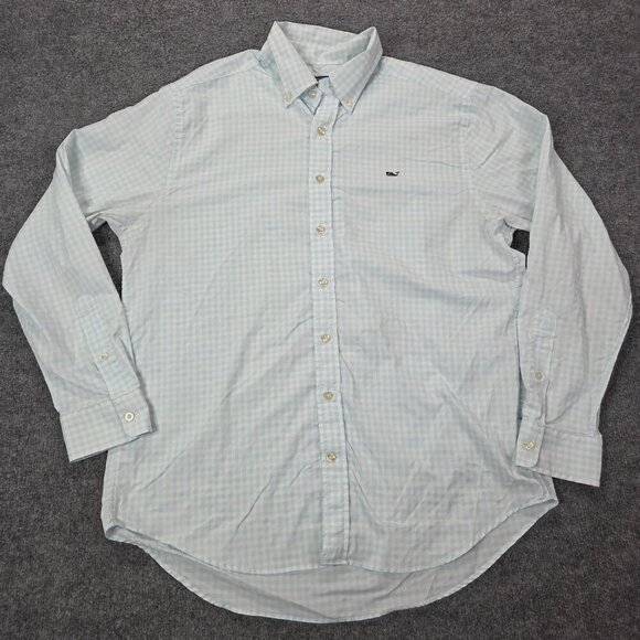 Vineyard Vines Shirt Mens Large Blue Gingham Slim Fit Whale Embroidered Logo - Picture 1 of 10